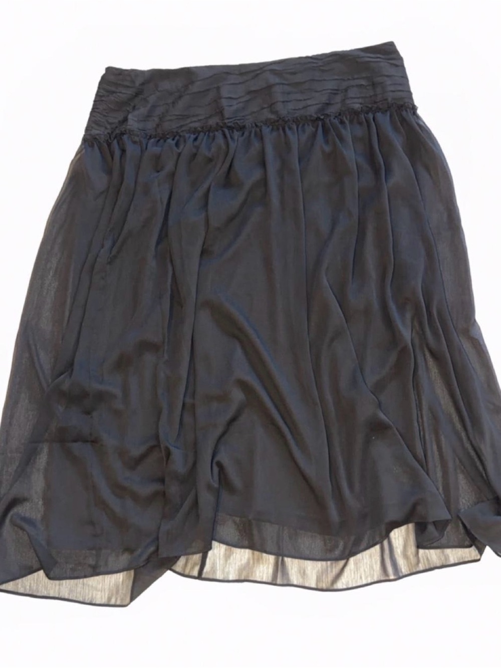 Women's Black Midi Chiffon Skirt with Gathered Waistband